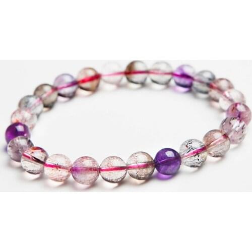 Genuine Colorful Natural Rutilated Quartz Bracelets Melody Stone Super Seven Crystal Round Bead Natural Stone Bracelet