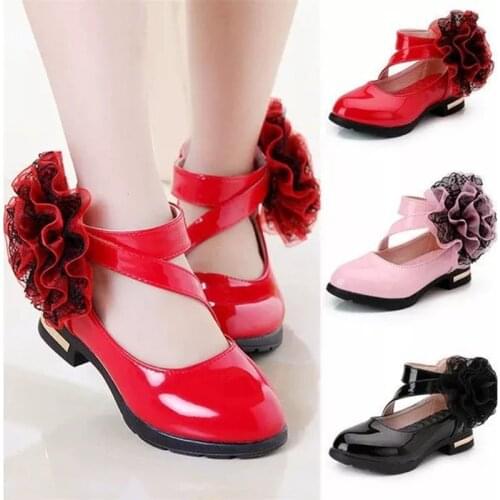 Childrens Girls Leather Shoes Kids big Girls Flower Princess Shoes For Party Wedding dance Big Girls Dress Shoes chaussure fille