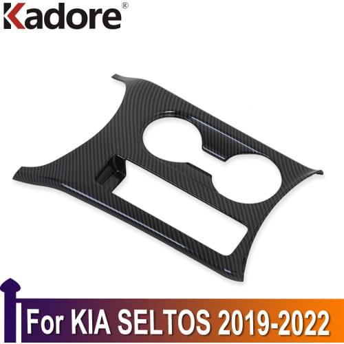 For KIA SELTOS 2019 2020 Carbon Fiber Trim Cup Holder Decorative Frame Decal Cover Sticker Cover Car Styling Accessories