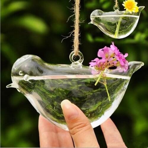 European birds can be hung transparent glass vase hydroponic container garden style home decor