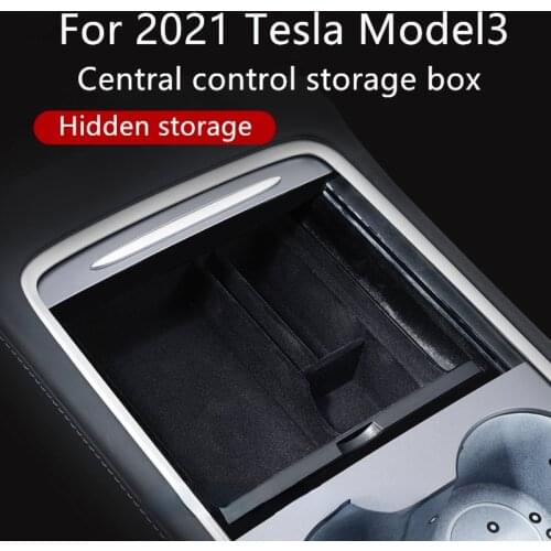 Car Central Armrest Storage Box for 2021 Tesla Model 3 Center Console Flocking Trunk Organizer Containers Car Accessories