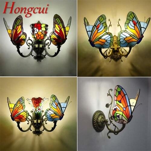 Hongcui Tiffany Wall Lights Sconces Modern LED Butterfly Lamps Indoor Fixture For Home Decoration