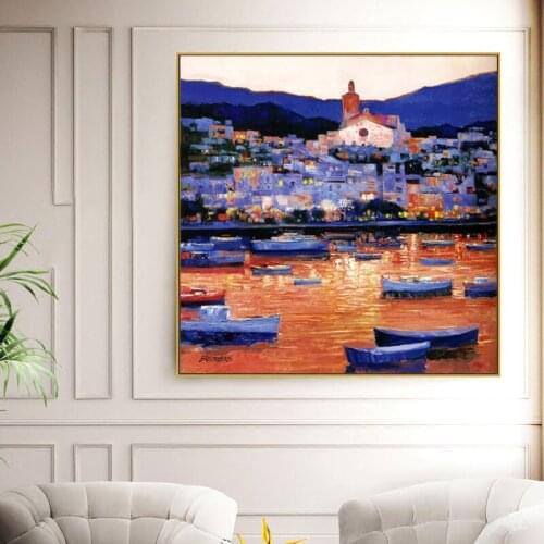 No frame Mediterranean sea light city landscape canvas printings oil painting printed on cotton wall art decoration pictures