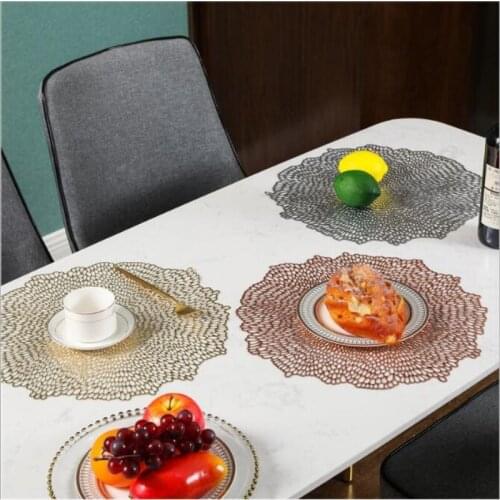Round PVC Placemat Hollow Flower Dining Table Mats Waterproof Non-slip Insulation Pads Coffee Tea Cup Coaster Kitchen Home Decor