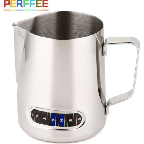 Espresso Coffee Milk Frothing Pitcher Stainless Steel Temperature Indicator Steaming Jug Barista Latte Art Frother Cup 600ML