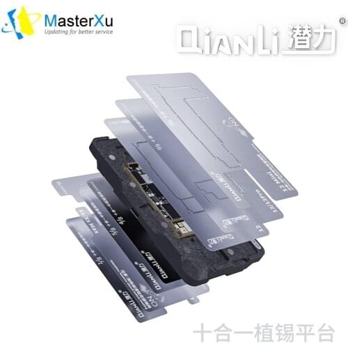 MasterXu QianLi 10in1 Middle Frame Reballing Stencil Kit Fixture for iPhone X XS 11 12 Pro Pro Max Middle Layer Board Soldering