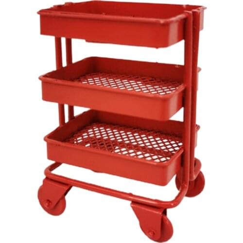 Mini Doll Furniture Dollhouse Iron 3 Tier Trolley Storage Rack DIY Doll House Kitchen Furniture with Wheels Accessories Kitchen