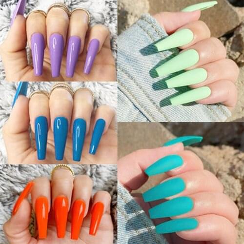 Fashion 24Pcs/Set False Nail Tips Matte Full Cover Long Ballet Fake Nails With Glue Nail Art Manicure French Manicure Tools