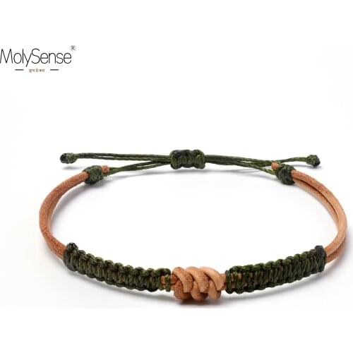 MolySense Handmade Real Leather Knot Waterproof Wax Thread Lucky Rope Bracelet & Bangles For Women Men Woven Macrame Bracelets