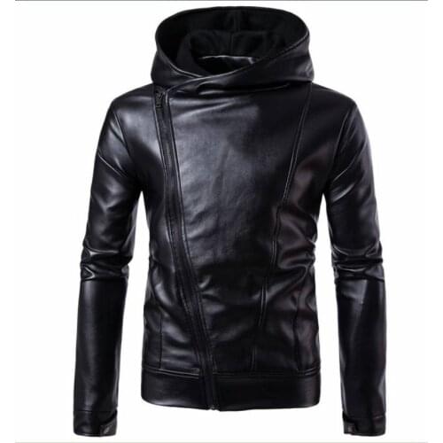 2021 brand autumn and winter mens jacket European and American slim inclined PU leather jacket fashion large Hooded Jacket
