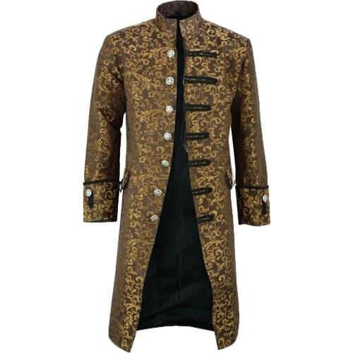 New Mens Vintage Tailcoat Jacket Gothic Steampunk Long Sleeve Jacket Victorian Dress Jacket Halloween Casual Button Clothing