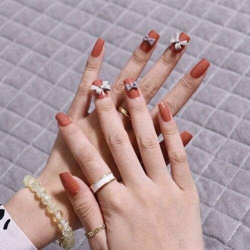 Fake Nails Medium And Long Pumpkin Color Nail Stickers Finished Nail Stickers 24 Nail Stickers With Glue Nails Accesorios