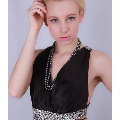 AA 48'' 120cm 9-10mm Black Freshwater Pearl Necklace Real Natural White Pearl Handmade Free Shipping