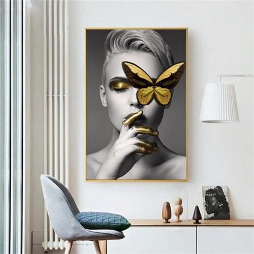 Poster Prints Creative Girl Women Picture Nordic Butterfly Canvas Painting Modular Wall Art Apartment Home Bedroom Decoration