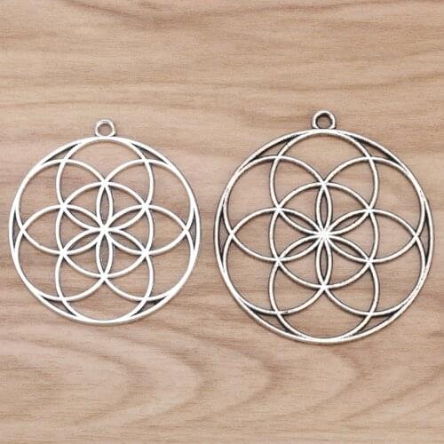 5 Pieces Large Tibetan Silver Flower of Life Charms Pendants 2 Sided for Necklace Jewellery Making Accessories 35/44mm