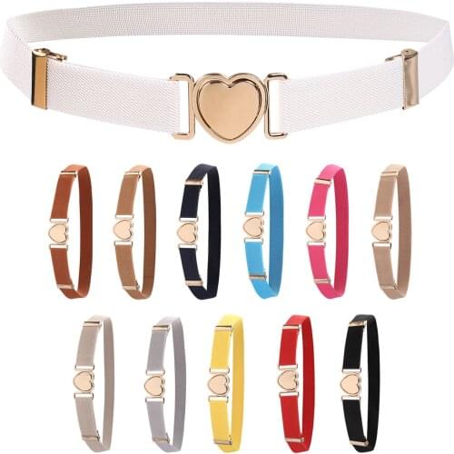 2021 Children Stretch Belts Girls Multicolor Adjustable Elastic Waist Belts with Heart Shape Buckle for Uniform Dress Pants