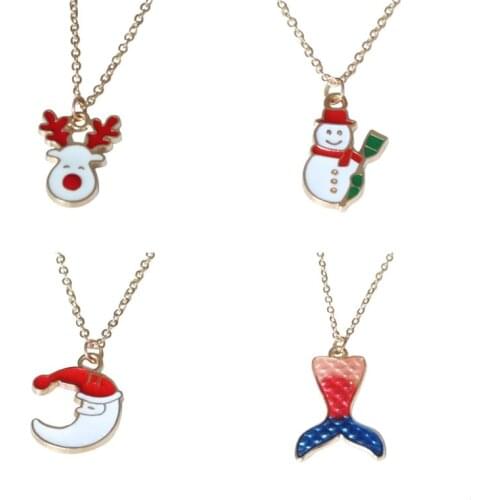 7 Styles Christmas Necklace Enamel Jewelry Drip Snowman Deer Tree Bell Santa Claus Pendant Necklace New Year Gift Xmas