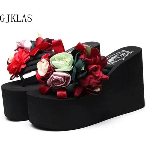 High Heels Slippers Flower Wedge Sandals Women Shoes Size 41 Flip Flop Platform Shoes Beach Ladies Slippers Fashion Flipflop