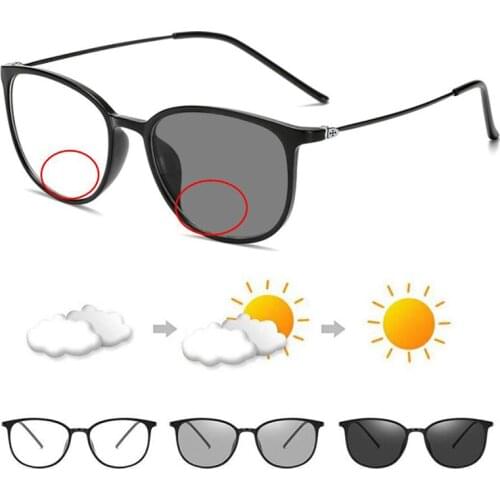 Fashion Retro Men TR90 (Anti Blue Light) Photochromic Bifocals Reading Sunglasses Women Look Near Far Hyperopia Glasses Oculos