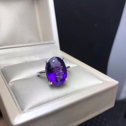 Uloveido 5ct Natural Amethyst Ring,925 Sterling Silver,Ring for Women, Female Birthstone Ring,Wedding Promise Jewellery FJ343