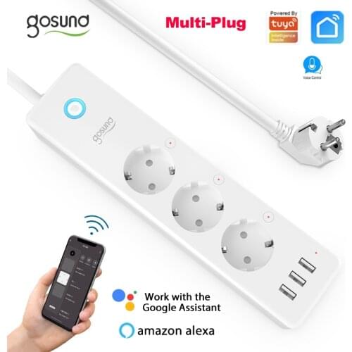 Tuya Wifi 16A Gosund Smart Power Strip With 3 USB ports Outlet Independent Switch Multi-Plug Socket With Alexa Google Home EU