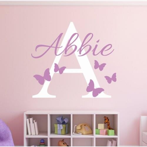 Personalized Name Vinyl Wall Stickers Butterflies Baby Girls Room Decor Nursery Wall Decals For Kids Room Mural Wallpaper JW018