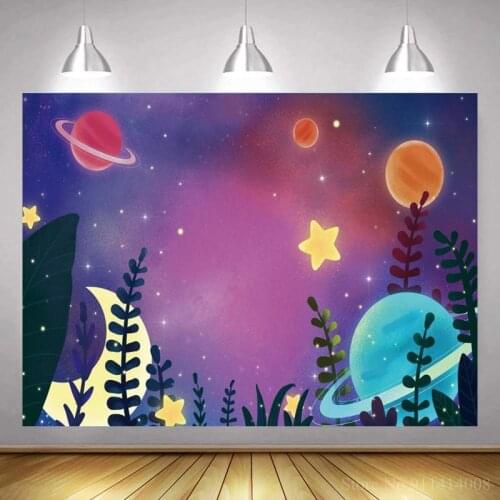 Universe Planets Stars Painting Newborn Baby Shower Backdrop Photography Moon Night Room Decoration Photo Backgrounds