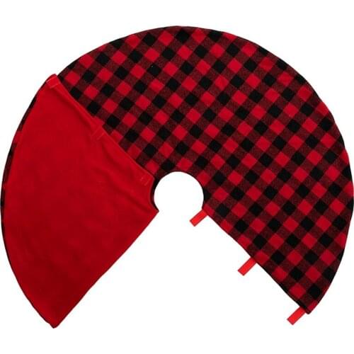 48Inch Plaid Christmas Tree Skirt - Black And Red Checked Tree Skirts For Farmhouse Christmas Holiday Party Decorations