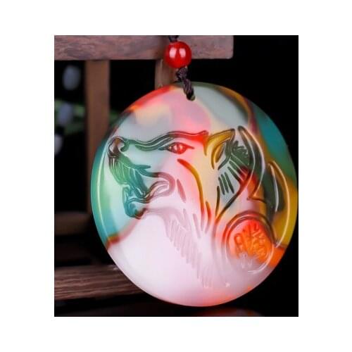 Zheru jewelry natural colorful jade circle wolf pendant necklace exquisite jewelry best gift