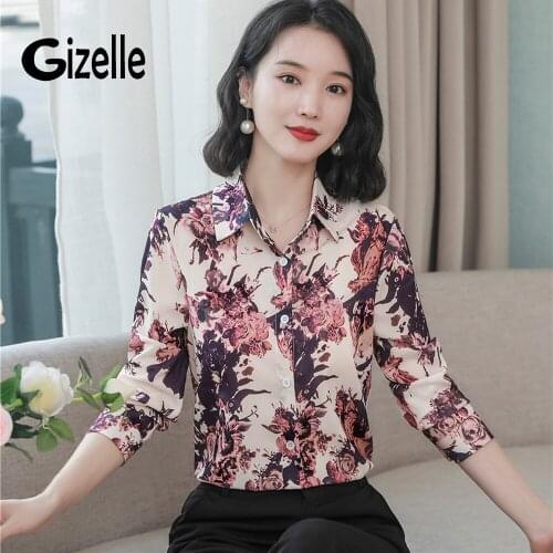 Gizelle Fashion Floral Print Casual Blouses Lapel Collar Rose Flower Print Women Casual New Blusas Female Shirts Plus Size Moda