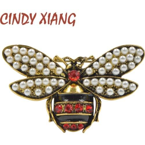 CINDY XIANG 2 Colors Choose Rhinestone and Pearl Bee Brooches for Women Vintage Jewelry Fashion Insect Brooch Pin High Quality