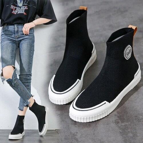 Sock Shoes Womens 2020 Autumn New Black High-Top Sneakers Womens All-Match Flying Woven Elastic High-Top Socks Shoes