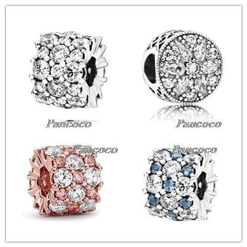 925 Sterling Silver Charm Pink & Clear Sparkle Charm Bead Fit Women Pandora Bracelet & Necklace Diy Jewelry