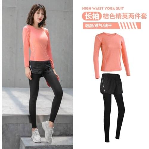 Women 2pcs Yoga Set Sport Suit Gymwear Workout Clothes Long Sleeve Gym Top High Waist Leggings Fitness Sports Wear