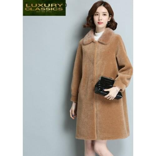 Winter Natural Wool Autumn Jacket Women Sheep Sheared Coat Female Parka Real Mink Fur Collar Elegant Warm Clothes LWL1362