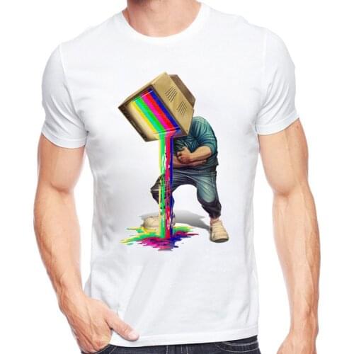 2019 Summer Casual Short Sleeved TV Print Funny T-Shirt Mens High-End Tops Size 5XL male t shirt men