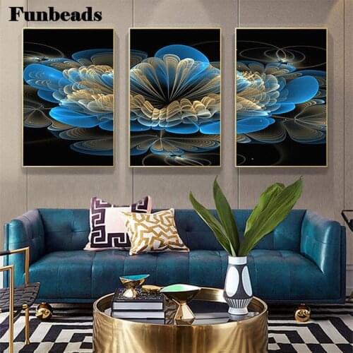 3pcsDIY Diamond Painting Abstract art, gold blue lines diamond Embroidery 5d mosaic Diamond needlework cross stitch room FF3941
