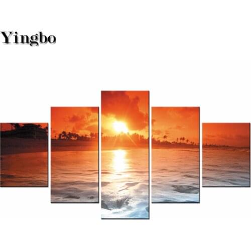 5 PCS 5D DIY Diamond painting Beach Sunset Seascape Painting Diamond Cross Stitch Diamond Embroidery Mosaic Rhinestone decor