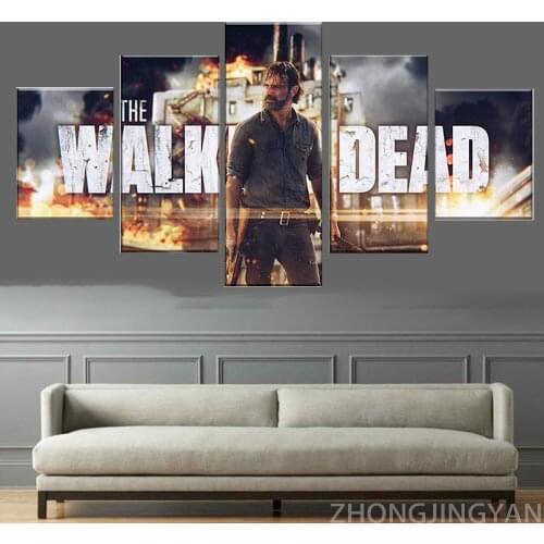5 Piece The Walking Dead Season 8 Rick Movie Poster HD Wall Pictures For Living Room Boy Bedroom Bedside Background Wall Decor F
