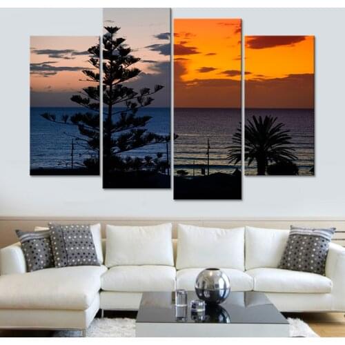 Abstract Art Wall Posters Morning and Evening Scenery Home Decoration Frameless Canvas Painting Printed Modular 4 Pieces Set