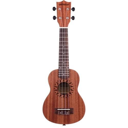 Ammoon 21" Acoustic Ukulele Uke High Quality Sapele Ukelele 15 Fret 4 Strings Instrument Rosewood Semi Closed Okoume