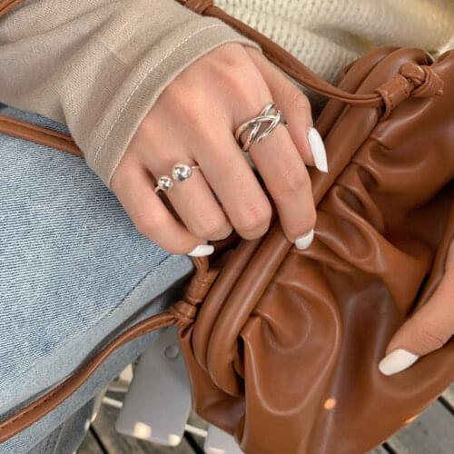 925 Sterling Silver Double Round Smooth Ball Ring Cross Twining Open Ring For Women Jewelry Gifts Wholesale S-R694