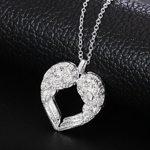 Free shipping Popular Beautiful fashion silver color jewelry charm Angel wings heart pendant pretty Lady Necklace N357 Kinsle