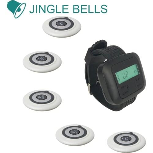 JINGLE BELLS Wireless Calling System Cafe, Hotel, Office 3 Call Button+1 Watch Pager Receiver Call Restaurant Pager System 433MH