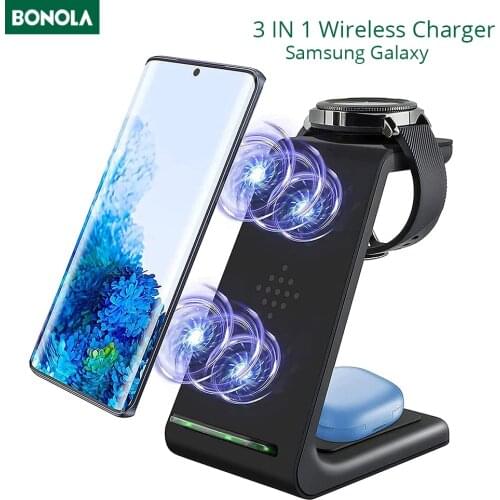 Bonola 3 in1 Wireless Charging Station For Samsung Galaxy Watch/Buds/S10/S9 Fast Qi Wireless Charger For Samsung Note10/Note9/S8