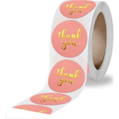 Bronzing Adhesive Labels Thank You Stickers Seal Thank You for Your Order Pink Scrapbook Stationery Supply 100PCS