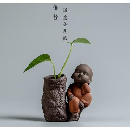 Tea Pets Can Raise Creative New Purple Sand Small Monk Zen Ornaments Boutique Tea Accessories Vase Tea Room Ornaments Statue