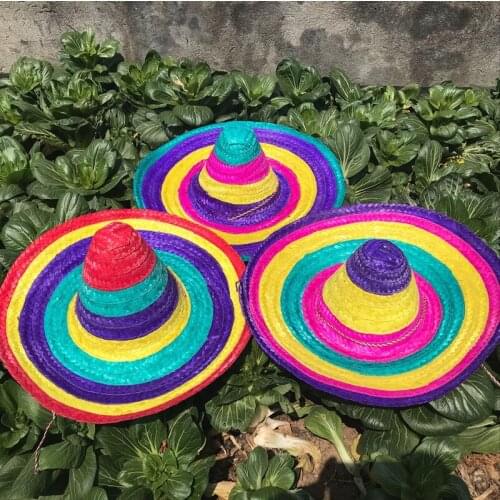 Children Colorful Mexican Straw Hat Role Playing Mexican Sun Cap Performance Costume Props Party Supplies Cosplay Costume