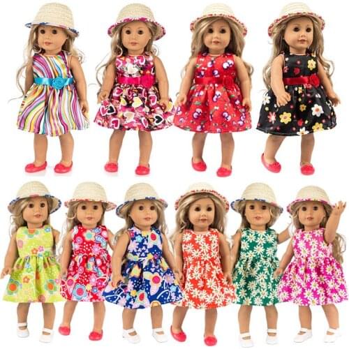 For 18" girl Doll Hawaii flower dress and straw hat girls doll outfits also suit for baby doll dress