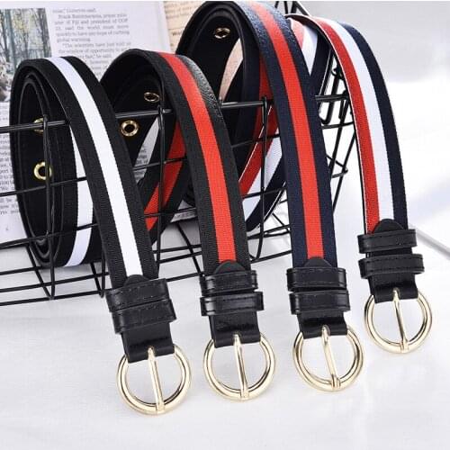 Canvas belt ladies plaid striped cloth belt Korean wild round pin buckle ladies personalized pants belt